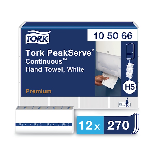 Tork Tork PeakServe Continuous Paper Hand Towels White H5, Premium, Compressed, 12 x 270 sheets, 105066 - 105066