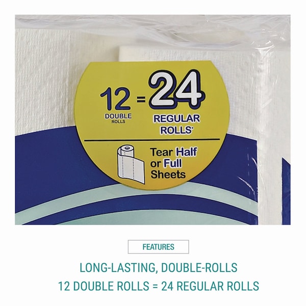 Windsoft Perforated Roll Paper Towels, 2 Ply, 2 Sheets, 55 ft, White, 12 PK - 418231