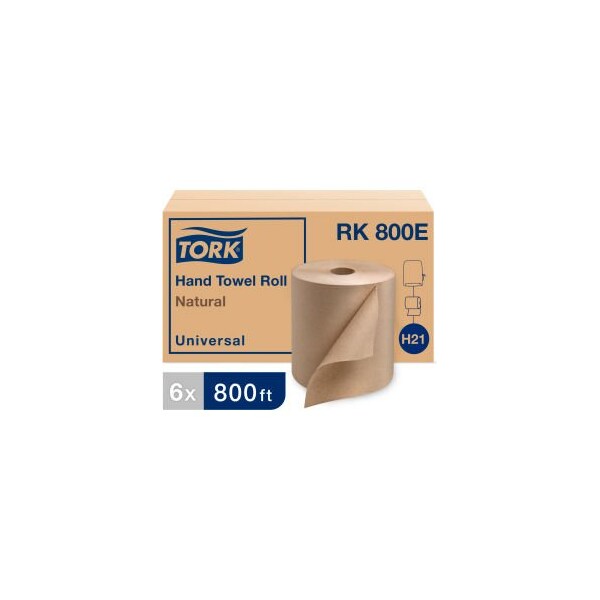 Tork Tork Universal Hardwound Paper Towels, 1 Ply, Continuous Roll Sheets, Natural - RK800E