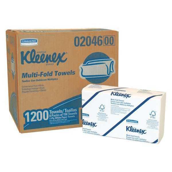 Kimberly-Clark Professional Multifold Paper Towels, 1-Ply, 9.2" x 9.4" sheets, White, (150 Sheets/Pack, 8 Packs/Case) - 02046