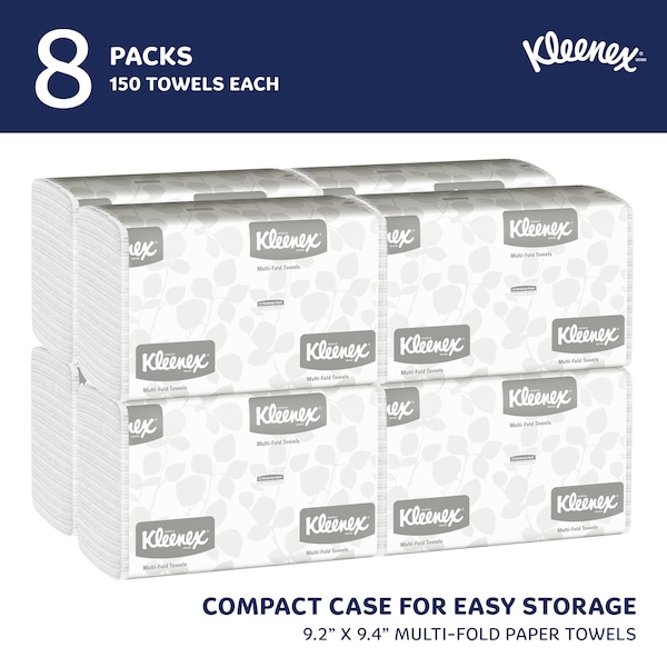 Kimberly-Clark Professional Multifold Paper Towels, 1-Ply, 9.2" x 9.4" sheets, White, (150 Sheets/Pack, 8 Packs/Case) - 02046