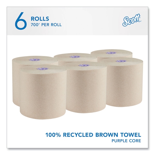 Scott Scott Essential Hardwound Paper Towels, 1 Ply, Continuous Roll Sheets, 700 ft, Brown, 6 PK - 54038