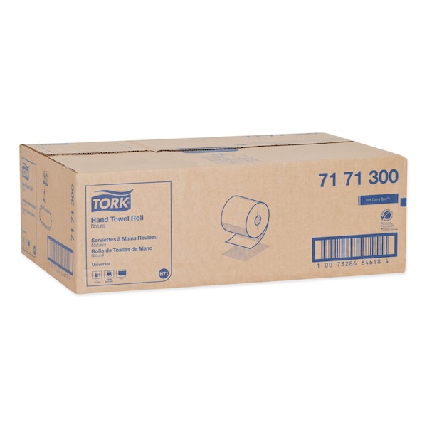Tork Universal Hand Towel Roll, Notched, 1-Ply, 7.5in. x 800 ft, Natural, 6PK - 7171300