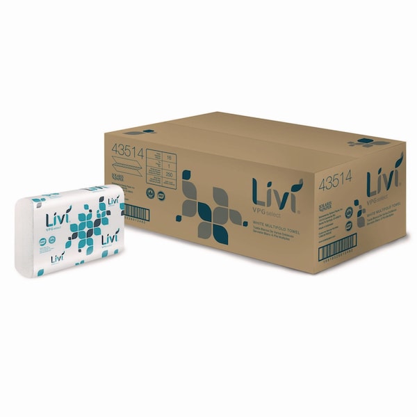 Livi Vpg Select Multifold Towel, 1-Ply, 9.45 x, 9.06, White, 250/Pack, 16PK - 43514