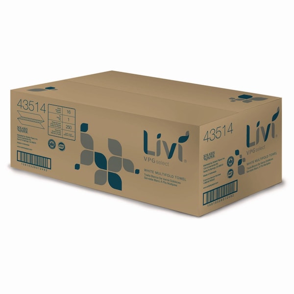 Livi Vpg Select Multifold Towel, 1-Ply, 9.45 x, 9.06, White, 250/Pack, 16PK - 43514