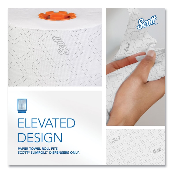 Scott Slimroll Towels, 1-Ply, 8 in. x 580 ft, White/Orange Core, 6 Roll/Carton, 6PK - 47035