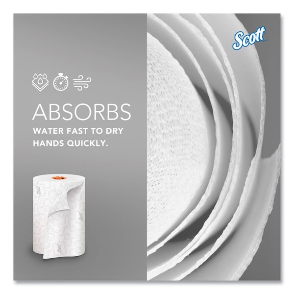 Scott Slimroll Towels, 1-Ply, 8 in. x 580 ft, White/Orange Core, 6 Roll/Carton, 6PK - 47035