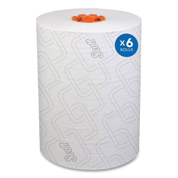 Scott Slimroll Towels, 1-Ply, 8 in. x 580 ft, White/Orange Core, 6 Roll/Carton, 6PK - 47035