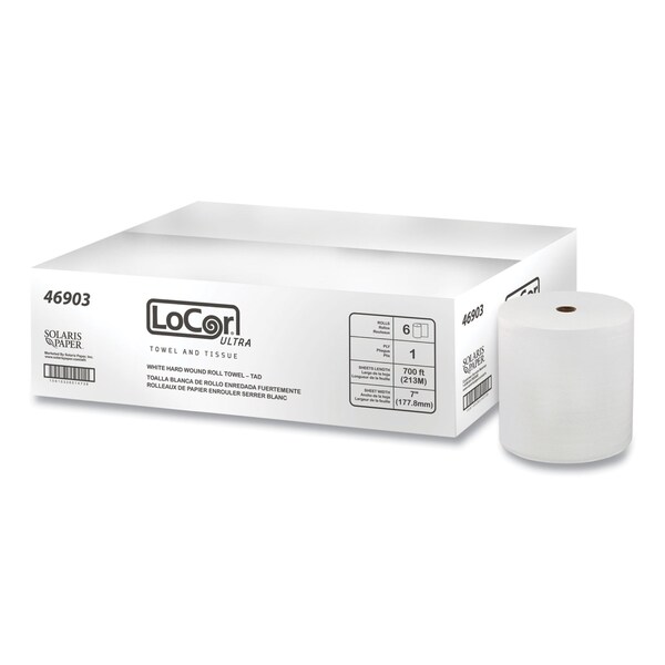 Locor Hard Wound Roll Towel. 1-Ply, 7 in. x 700 ft, White, 6PK - 46903