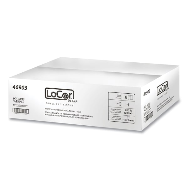 Locor Hard Wound Roll Towel. 1-Ply, 7 in. x 700 ft, White, 6PK - 46903