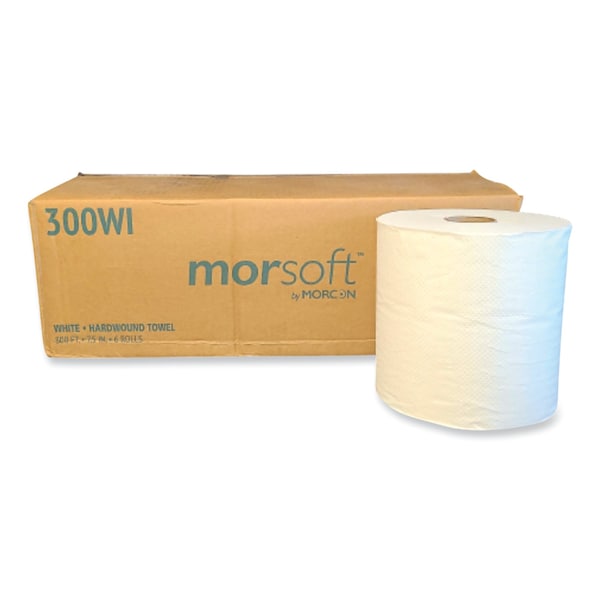 Morcon Tissue Hardwound Paper Towels, 1 Ply, Continuous Roll Sheets, 800 ft, White, 6 PK - 300WI