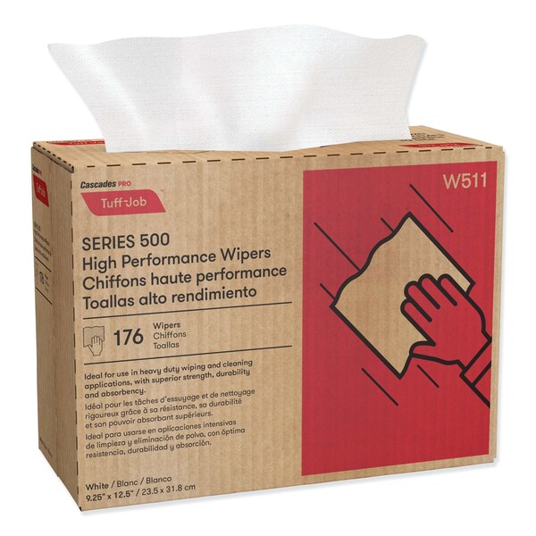 Cascades Pro Tuff-Job Single Fold Paper Towels, 1 Ply, 1 Sheets, White, 10 PK - W511