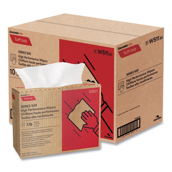 Cascades Pro Tuff-Job Single Fold Paper Towels, 1 Ply, 1 Sheets, White, 10 PK - W511