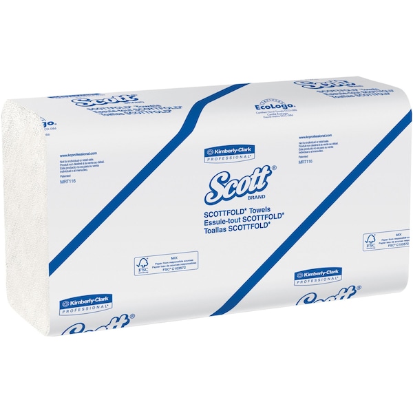 Kimberly-Clark Professional Scott Essential Scottfold Multifold Paper Towels, 1 Ply, 175 Sheets, White, 25 PK - 45957