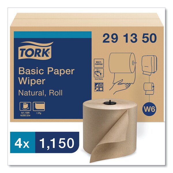 Tork Tork Basic Paper Wiper Natural W6, Roll Towel, 4 x 1452 Sheets, 291350 - 291350