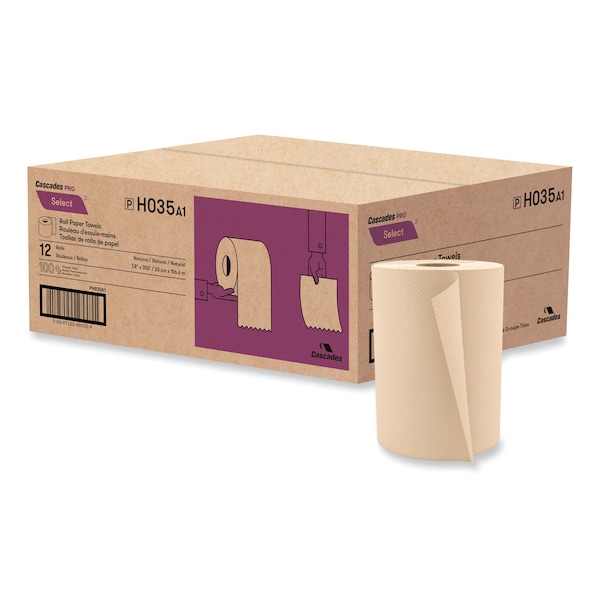 Cascades Pro Select Hardwound Roll Towels, 1-Ply, 7.88 in. x 350 ft, Natural, 12PK - H035