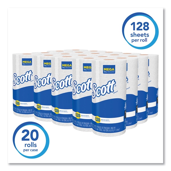 Scott Scott Perforated Roll Paper Towels, 1 Ply, 128 Sheets, White, 20 PK - 41482