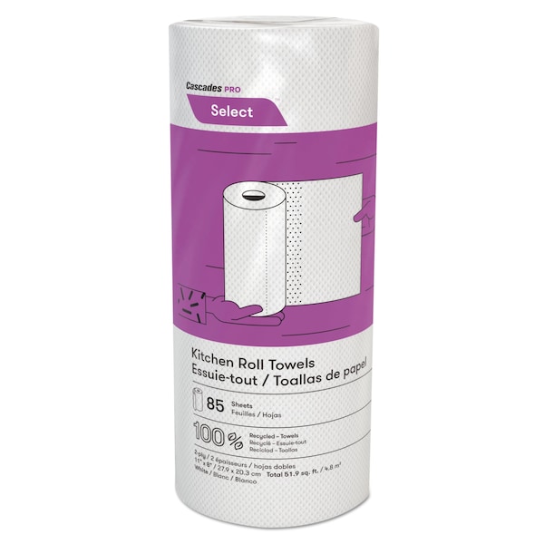 Cascades Pro Select Perforated Roll Paper Towels, 2 Ply, 85 Sheets, 8", White, 30 PK - K085