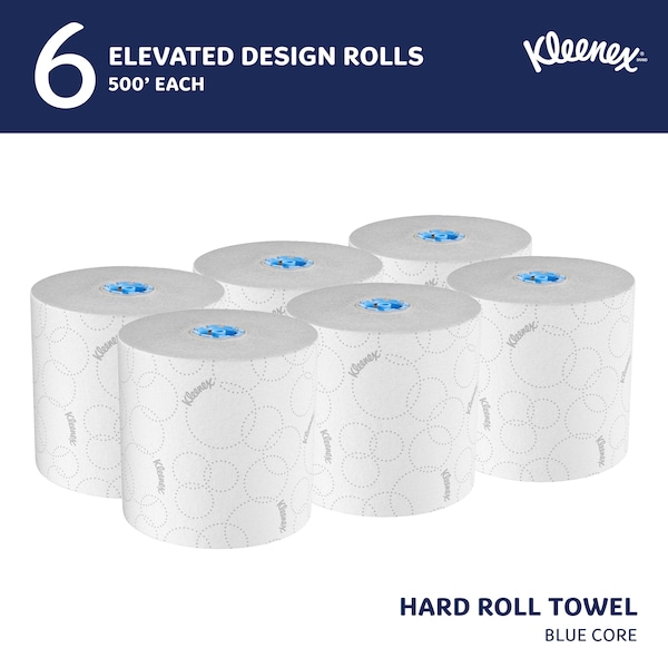 Kimberly-Clark Professional Hard Roll Paper Towels, 2-Ply, for Blue Core Dispensers, White, (500'/Roll, 6 Rolls/Case) - 54471