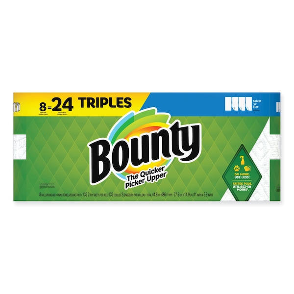 Bounty Select-a-Size Kitchen Roll Paper Towels, 2-Ply, White, 6 x 11, 135 Sheets/Roll, 8PK - 80373824