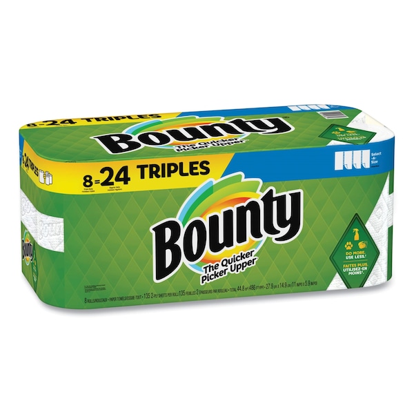 Bounty Select-a-Size Kitchen Roll Paper Towels, 2-Ply, White, 6 x 11, 135 Sheets/Roll, 8PK - 80373824