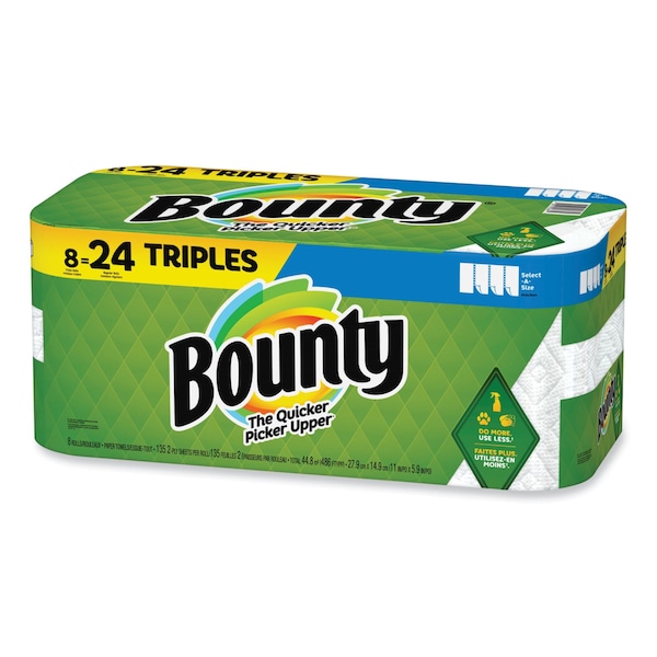 Bounty Select-a-Size Kitchen Roll Paper Towels, 2-Ply, White, 6 x 11, 135 Sheets/Roll, 8PK - 80373824