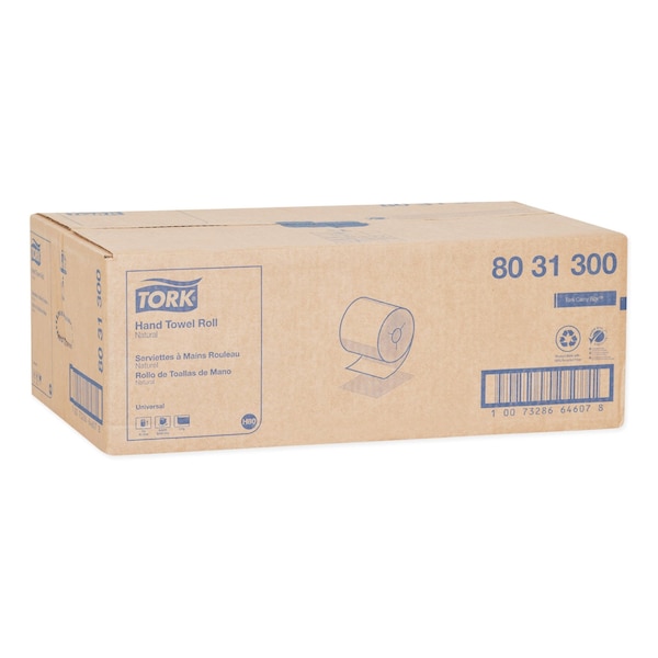 Tork Universal Hand Towel Roll, Notched, 1-Ply, 8in x 800 ft, Natural, 6PK - 8031300