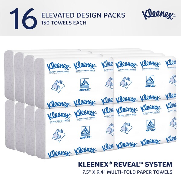 Kimberly-Clark Professional Reveal Multifold Paper Towels for Kleenex Reveal Countertop Dispenser, 150 Sheets/Pack, 16 Packs - 46321