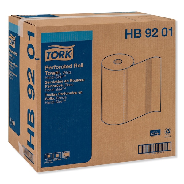 Tork Handi-Size Perforated Kitchen Roll Towel, 2-Ply, 11 x 6.75, White, 120 Sheets/Roll, 30PK - HB9201