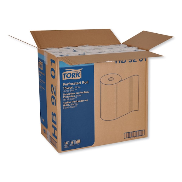 Tork Handi-Size Perforated Kitchen Roll Towel, 2-Ply, 11 x 6.75, White, 120 Sheets/Roll, 30PK - HB9201
