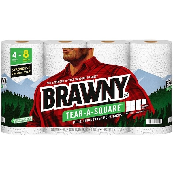 Brawny Tear-A-Square 44356 Paper Towel, 660 in L, 2-Ply - 44481
