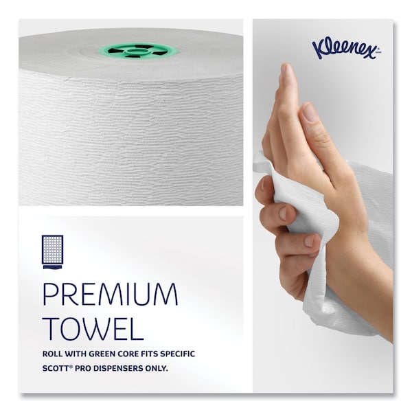 Kleenex Hard Roll Paper Towels w/ Premium Absorbency Pockets, Green Core, 1-Ply, 7.5 in.x700 ft, White, 6PK - 25630