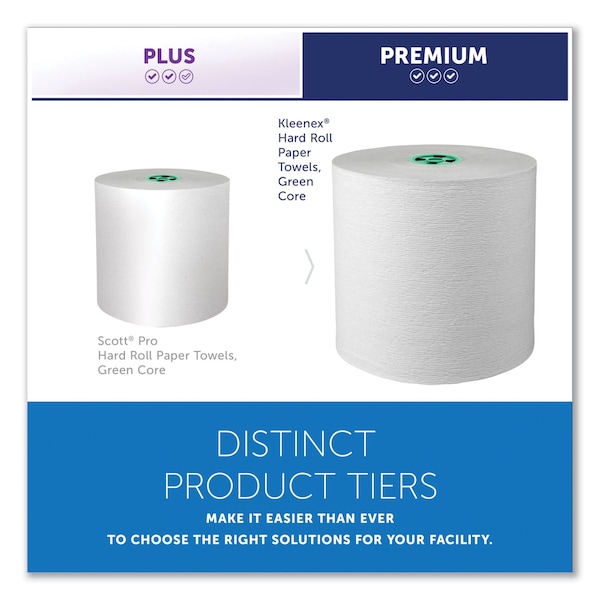 Kleenex Hard Roll Paper Towels w/ Premium Absorbency Pockets, Green Core, 1-Ply, 7.5 in.x700 ft, White, 6PK - 25630