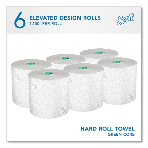 Scott Pro Hard Roll Paper Towels w/ Elevated Design for Pro Dispenser, Green Core Only, 1-Ply, 1,150 ft, 6PK - 25700
