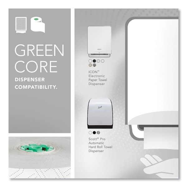 Scott Pro Hard Roll Paper Towels w/ Elevated Design for Pro Dispenser, Green Core Only, 1-Ply, 1,150 ft, 6PK - 25700