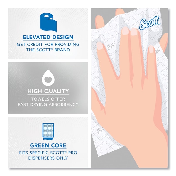 Scott Pro Hard Roll Paper Towels w/ Elevated Design for Pro Dispenser, Green Core Only, 1-Ply, 1,150 ft, 6PK - 25700