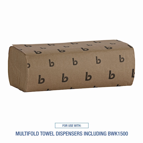Boardwalk Multifold Paper Towel, 1 Ply, 250 Sheets, 9.45", Natural, 16 PK - B6202