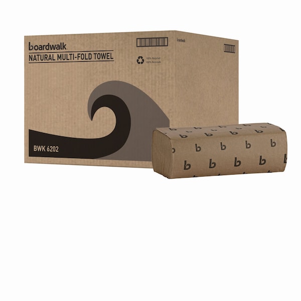 Boardwalk Multifold Paper Towel, 1 Ply, 250 Sheets, 9.45", Natural, 16 PK - B6202