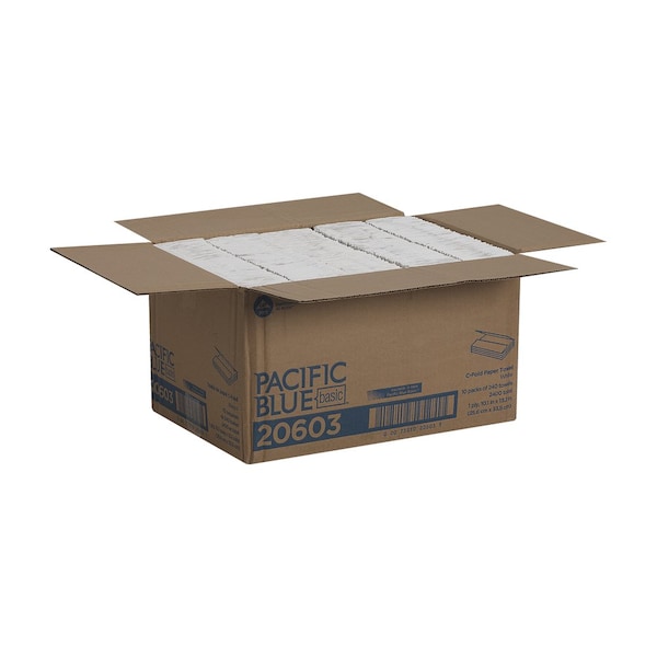 Georgia-Pacific Pacific Blue Select C-Fold Paper Towels, 1 Ply, 240 Sheets, White, 10 PK - 20603