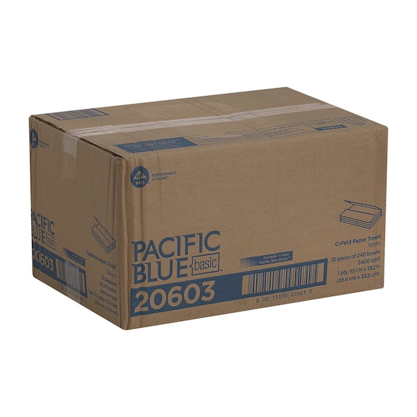 Georgia-Pacific Pacific Blue Select C-Fold Paper Towels, 1 Ply, 240 Sheets, White, 10 PK - 20603