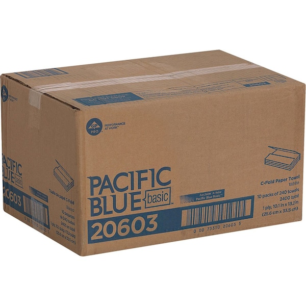 Georgia-Pacific Pacific Blue Select C-Fold Paper Towels, 1 Ply, 240 Sheets, White, 10 PK - 20603