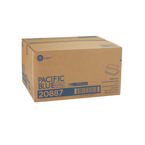 Georgia-Pacific Pacific Blue Ultra Multifold Paper Towels, 1 Ply, 220 Sheets, White, 10 PK - 20887