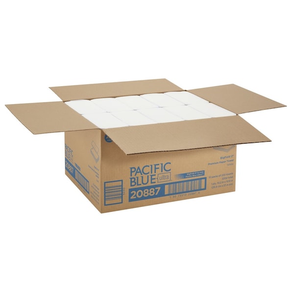 Georgia-Pacific Pacific Blue Ultra Multifold Paper Towels, 1 Ply, 220 Sheets, White, 10 PK - 20887