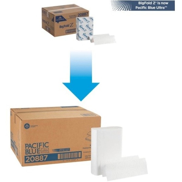 Georgia-Pacific Pacific Blue Ultra Multifold Paper Towels, 1 Ply, 220 Sheets, White, 10 PK - 20887