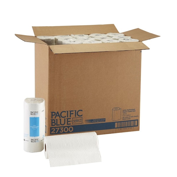 Georgia-Pacific Pacific Blue Select Perforated Roll Paper Towels, 2 Ply, 100 Sheets, 73 ft, White, 30 PK - 27300
