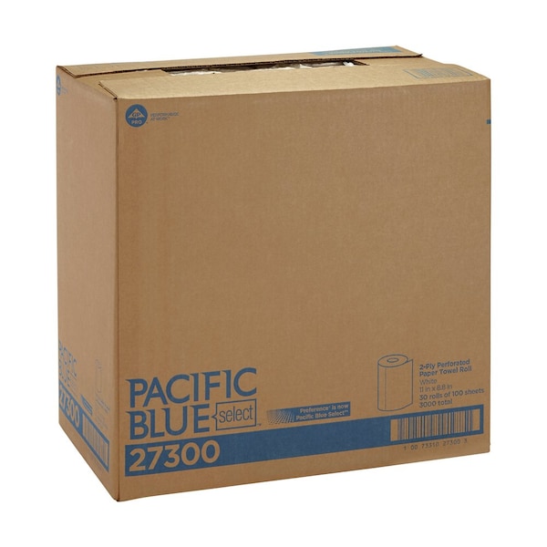 Georgia-Pacific Pacific Blue Select Perforated Roll Paper Towels, 2 Ply, 100 Sheets, 73 ft, White, 30 PK - 27300