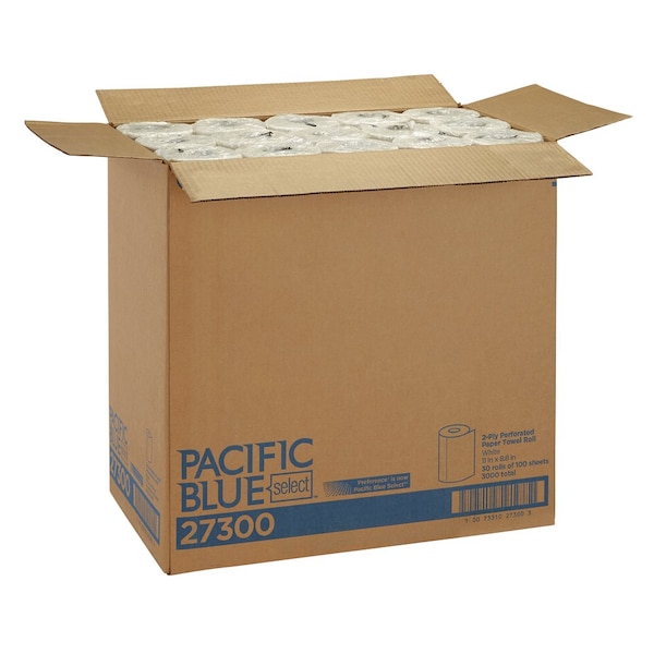 Georgia-Pacific Pacific Blue Select Perforated Roll Paper Towels, 2 Ply, 100 Sheets, 73 ft, White, 30 PK - 27300