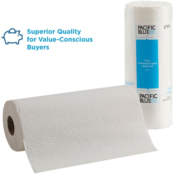 Georgia-Pacific Pacific Blue Select Perforated Roll Paper Towels, 2 Ply, 100 Sheets, 73 ft, White, 30 PK - 27300