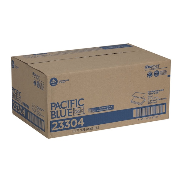 Georgia-Pacific Pacific Blue Basic Multifold Paper Towels, 1 Ply, 250 Sheets, Brown, 16 PK - 23304