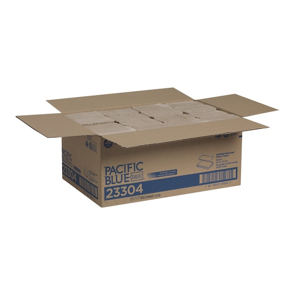 Georgia-Pacific Pacific Blue Basic Multifold Paper Towels, 1 Ply, 250 Sheets, Brown, 16 PK - 23304